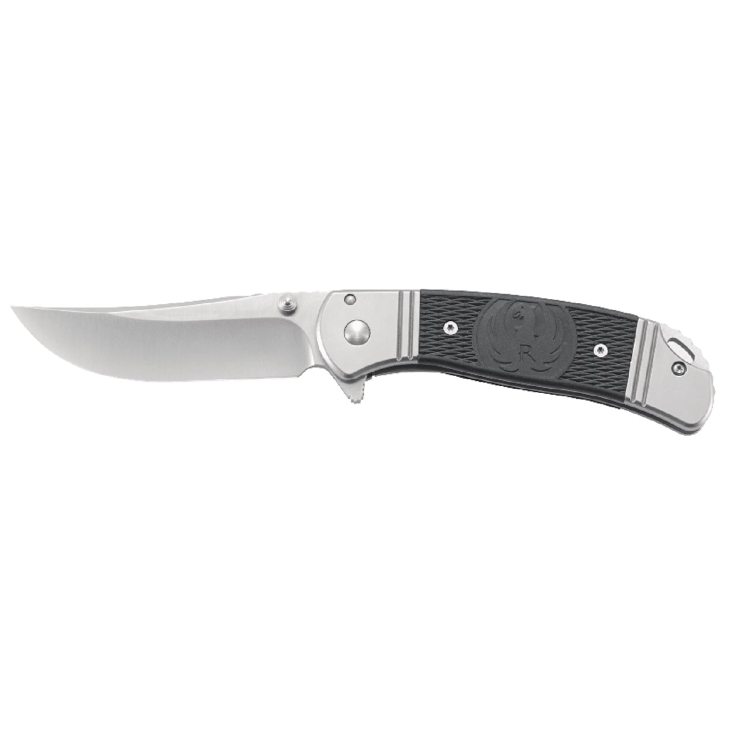 CRKT Ruger Hollow-Point Compact R2302 Folding Knife with Satin Finish 8Cr13MoV Plain Edge Blade with Double Bolsters and Glass-Reinforced Nylon Handle Inlays and Frame Lock for Safety