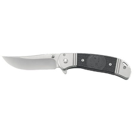 CRKT Ruger Hollow-Point Compact R2302 Folding Knife with Satin Finish 8Cr13MoV Plain Edge Blade with Double Bolsters and Glass-Reinforced Nylon Handle Inlays and Frame Lock for
