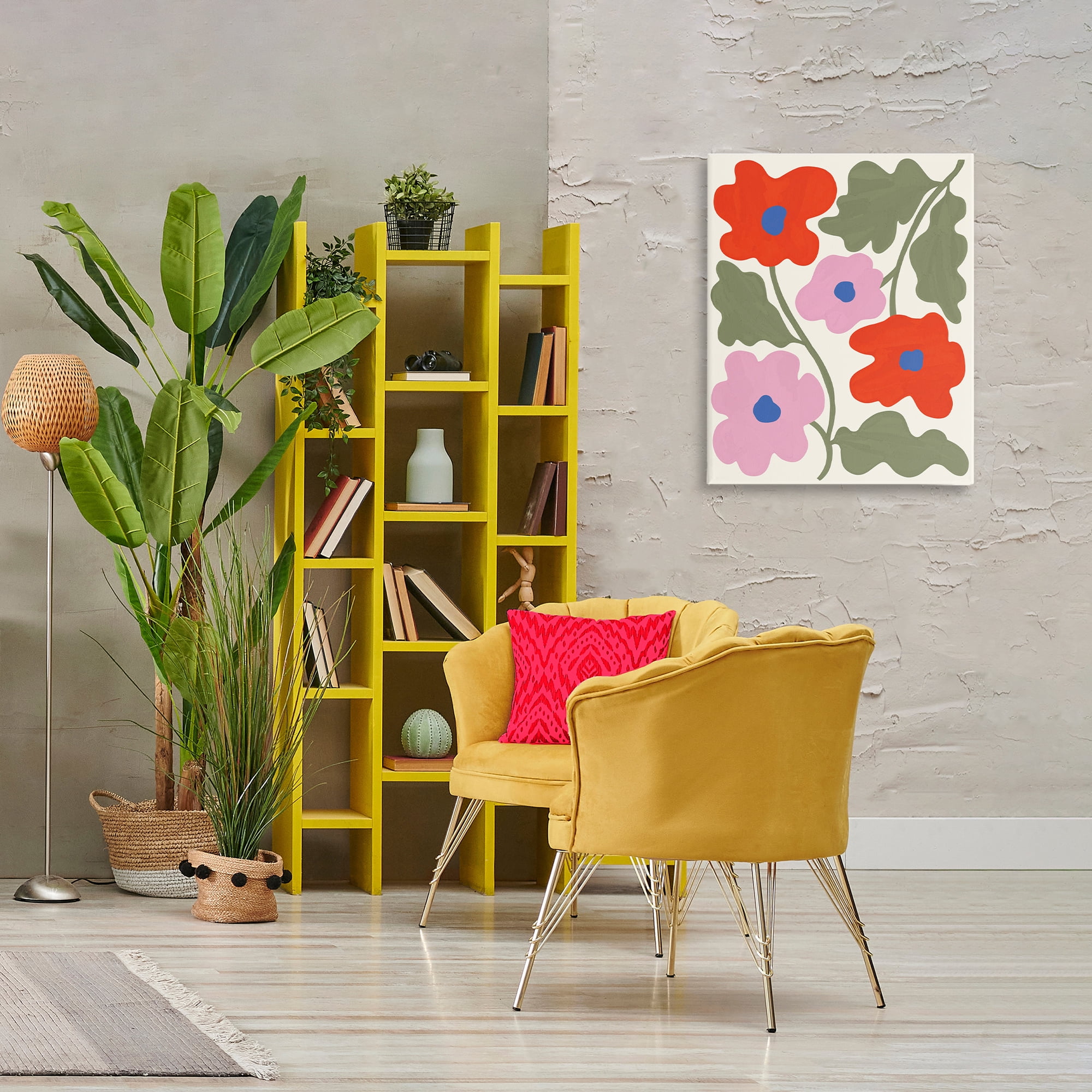 Stupell Industries Red & Pink Bold Flowers Plants & Flowers Painting Wrapped Canvas Art Print Wall Art, 24 x 30