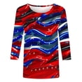 thumbnail image 4 of Summer American Flag Graphic Tops Round Neck 3/4 Sleeve Top American Flag Printed Tunics Blouses Trendy Sequined T Shirt Loose Dressy Tunic Blouses Going Out Holiday Party Streetwear, 4 of 5