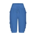 thumbnail image 5 of Lenpel Women's Bermuda Shorts Elastic High Waisted Drawstring Tapered Mid Length Cargo Shorts Summer Casual Shorts with Pockets, 5 of 6