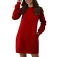 thumbnail image 1 of Prolriy Robe à Manches Longues pour Femmes Col Rond Chandail à Manches Longues Robe Taille Haute Robes Femmes Rouge1 TG, 1 of 4