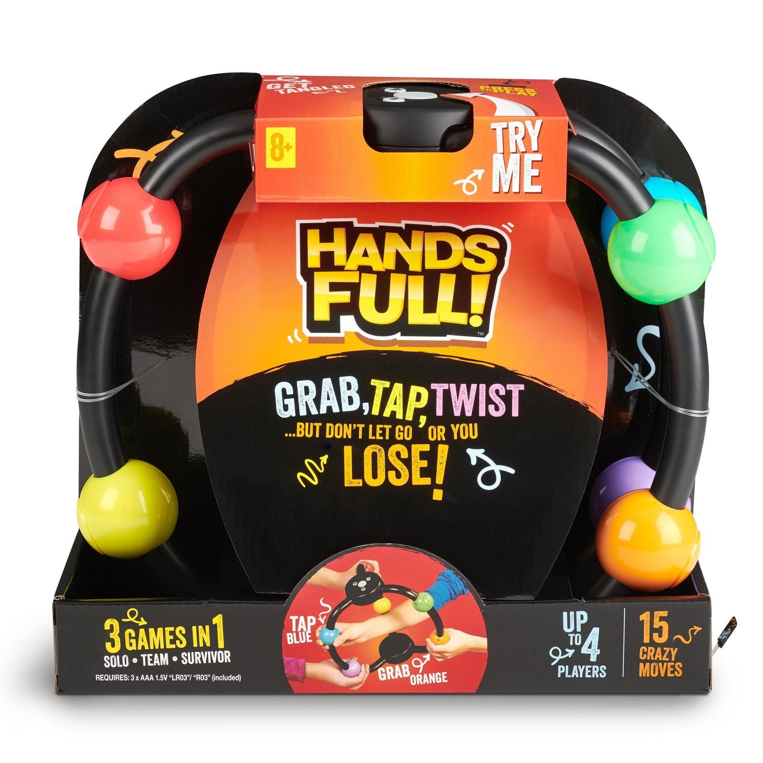 Hands Full! - an Interactive Family Game of Twisted Challenges and Tangled Fun - Grab, Tap and Twist but Don't Let Go or You Lose! - 3 Games in 1
