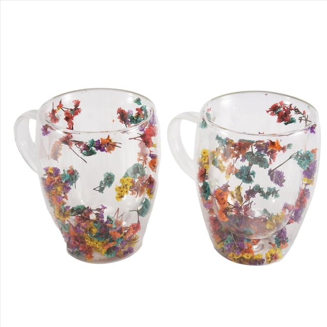 2 Piezas de Rellenos de Flores Secas, de Vidrio de Doble Pared con Asa, Aislada Resistente Al para Bebidas Frías y Calientes, Té y Café