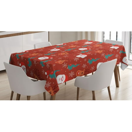 

Red Tablecloth Smiling Cartoon Santa with Rudolph Tree and Snowflakes Merry Christmas Holiday Rectangular Table Cover for Dining Room Kitchen 60 X 84 Inches Red Multicolor by Ambesonne