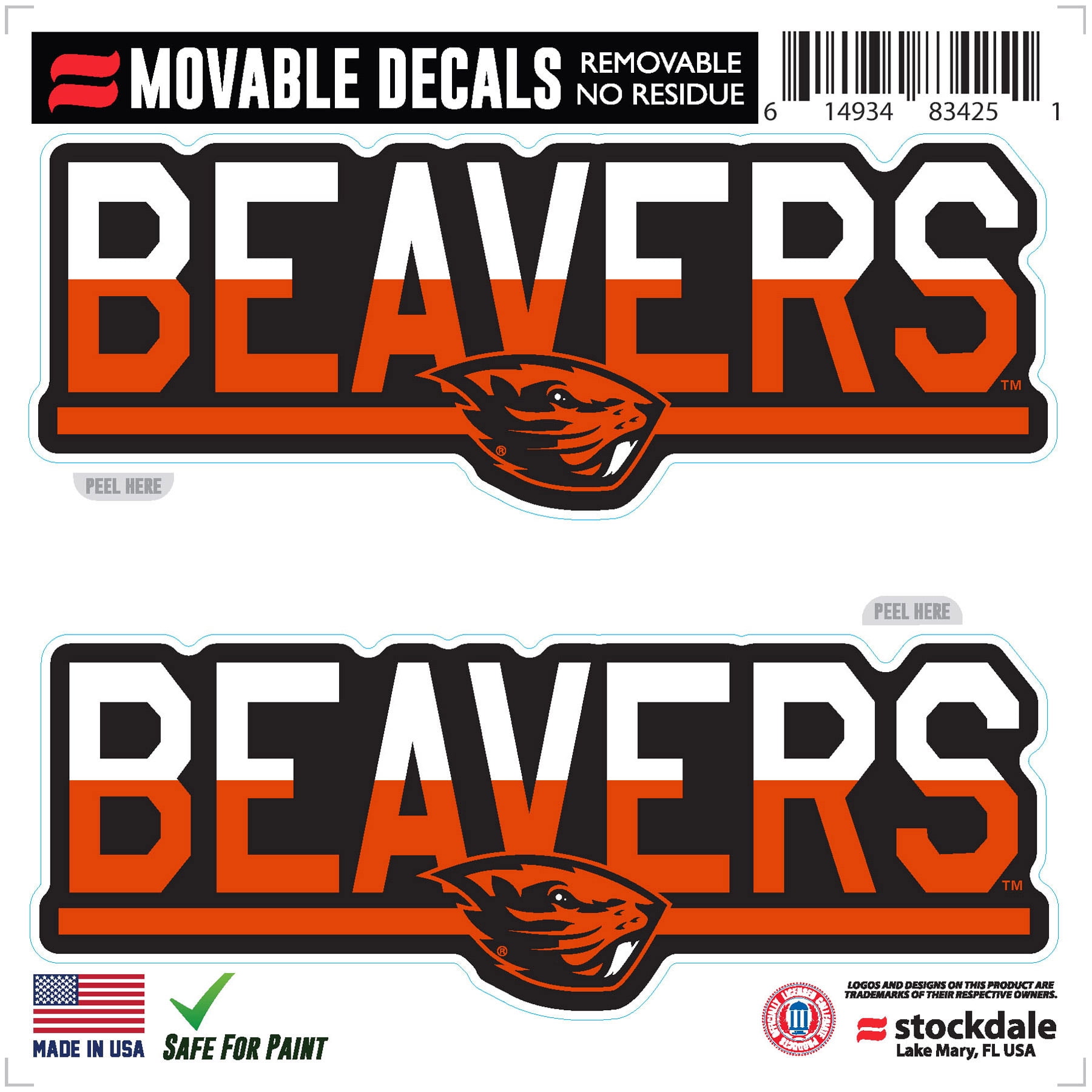 Oregon State Beavers 6" x 6" TwoTone Repositionable Decal 2Pack Set