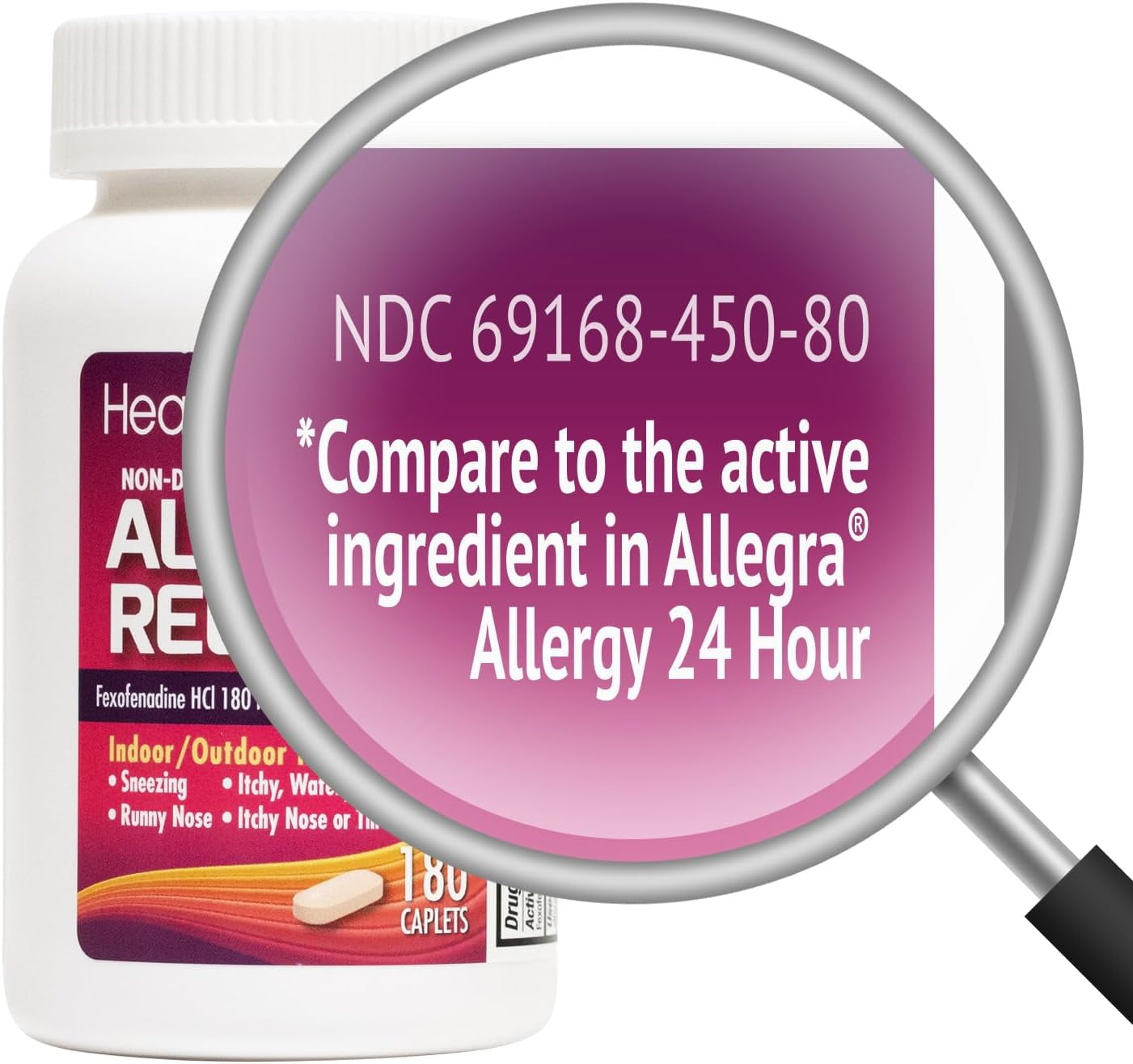 HealthA2Z Fexofenadine HCl Allergy Medicine, 24 Hour Non-Drowsy Allergy Relief, 180 mg, 180 Tablets