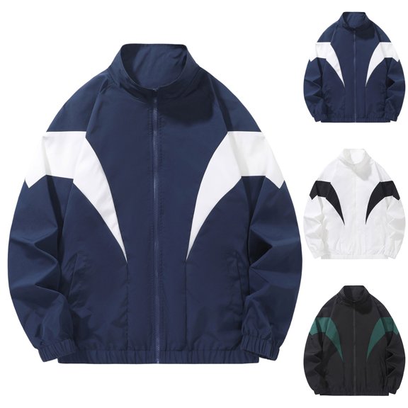 IhhxPro Men's Color Block Windbreaker Lightweight Jacket with Pockets Quick Dry Windproof Fit Stand Collar Casual Outdoor Activewear Zip Front Full Zipper Slim S-2XL