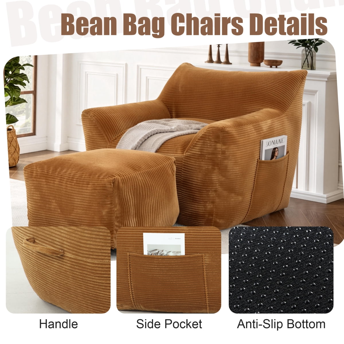 Miekor Furniture Bean Bag Chair for Adults, Oversized Comfy Beanbag Living Room Lazy Sofa for Bedroom & Dorm No5958