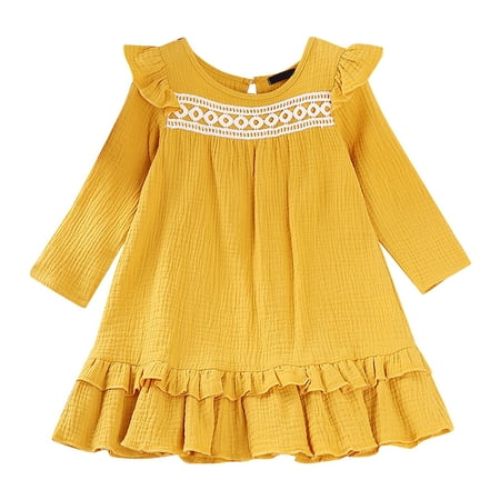 

Zlekejiko Kids Toddler Child Baby Girls Patchwork Long Ruffled Sleeve Pincess Dress Outfits