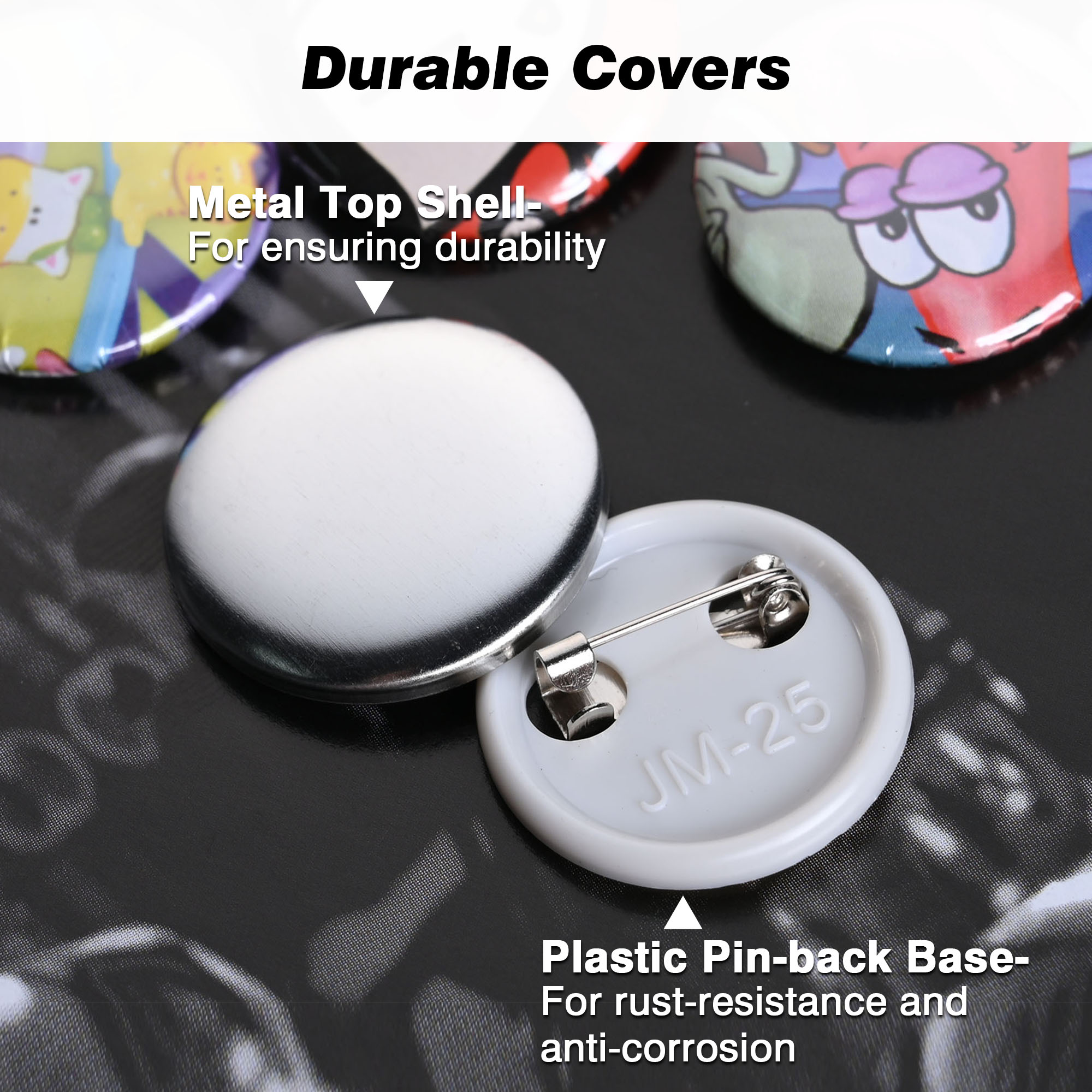 100 Set Pin Back Button Parts Tinplate Plastic Base Rustproof