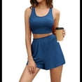 thumbnail image 2 of Conjuntos de Dos Piezas de Verano 2025: Top Corto de Salón A Juego, Pantalones Cortos de Cintura Alta. Azul L, 2 of 9