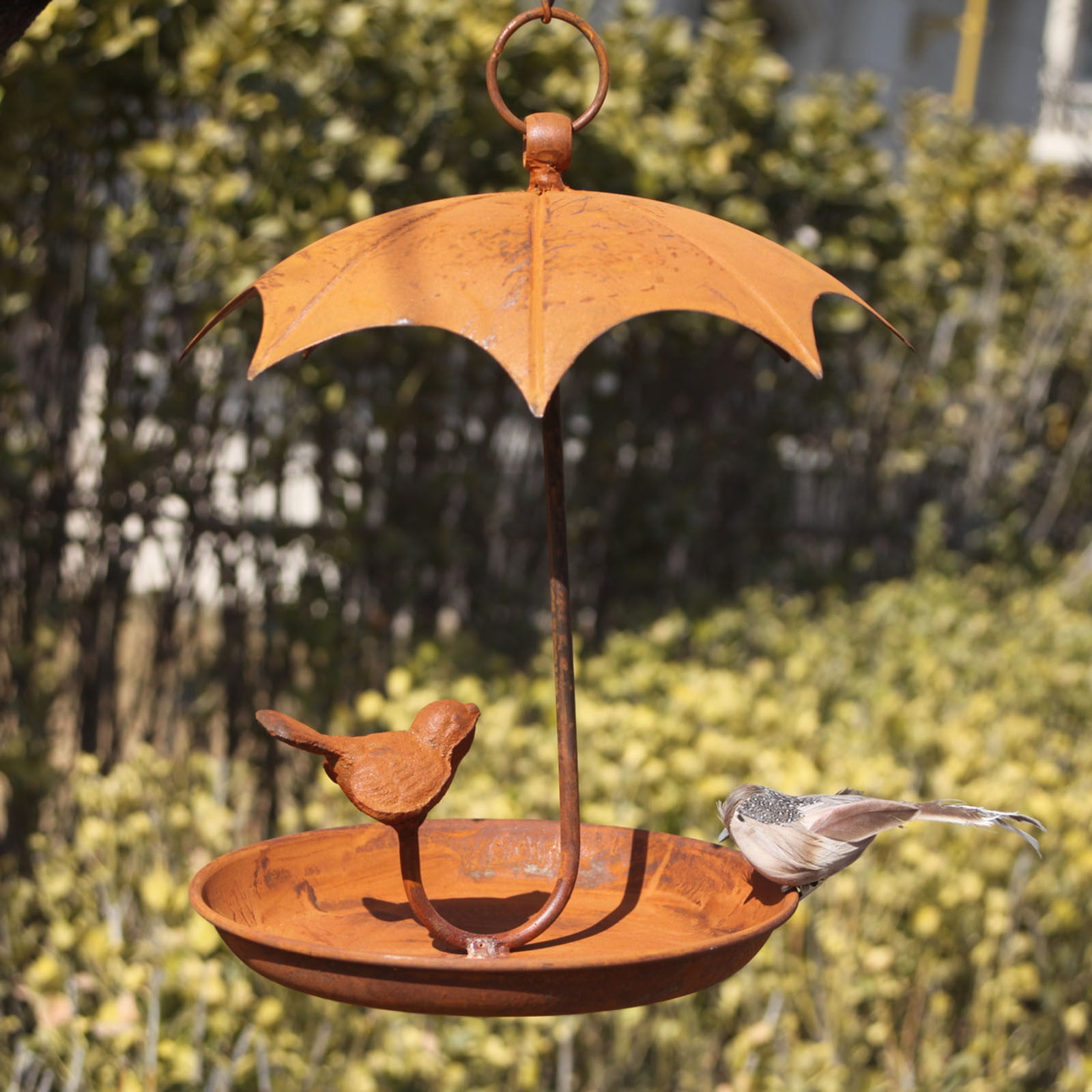 TOPRenddon Window Bird Feeders for Outdoors,Handcrafted Circular Hanging Metal Bird Feeder for Feed and Water Decorative Outdoor Garden Patio,Home Decor Collection