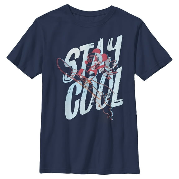 Boy's Mickey & Friends Stay Cool Snowboarding  Graphic Tee Navy Blue Small