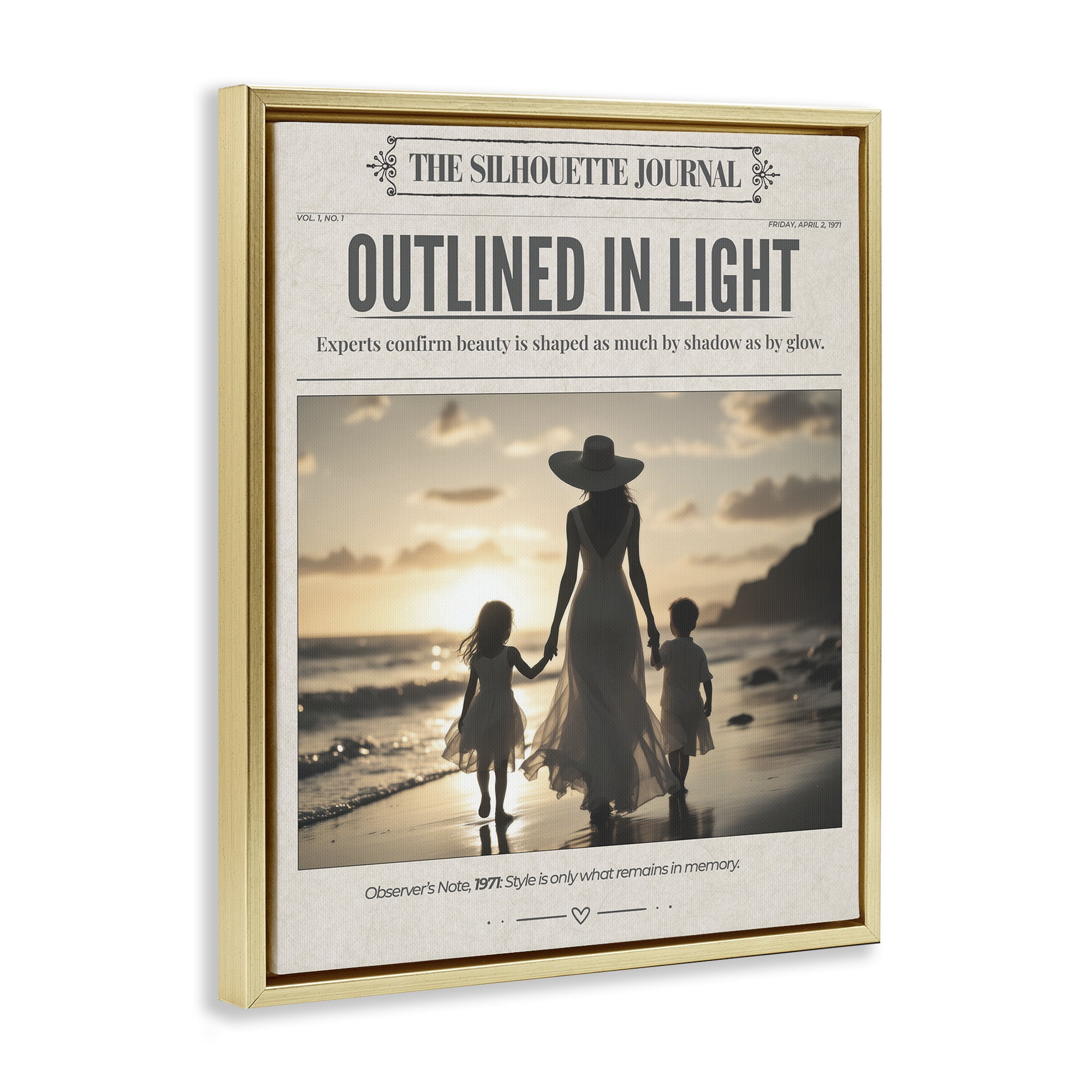 Stupell Industries Outlined In Light Newspaper Gold Framed Floater Canvas Wall Art, design by A Barefoot Stylist