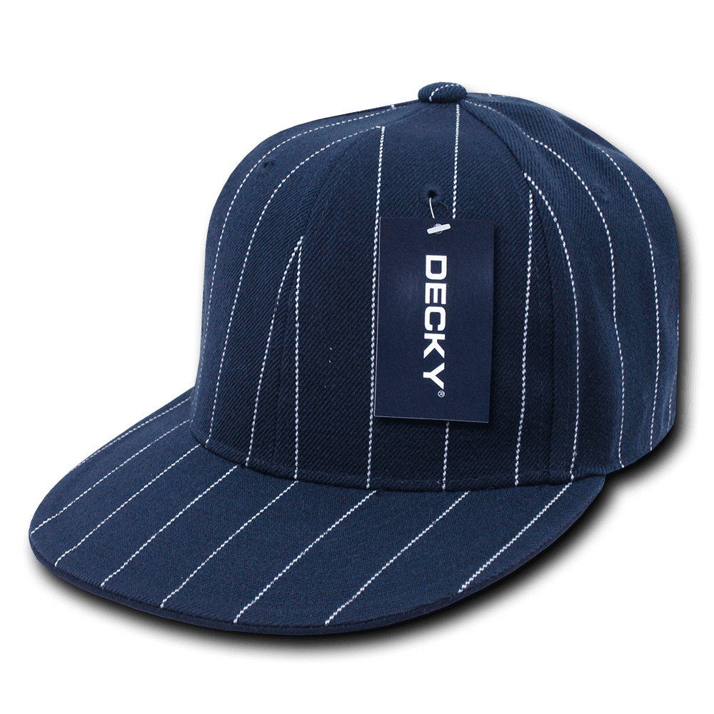 Decky Pin Striped Fitted Flat Bill Baseball Hats Caps For Men Women Navy