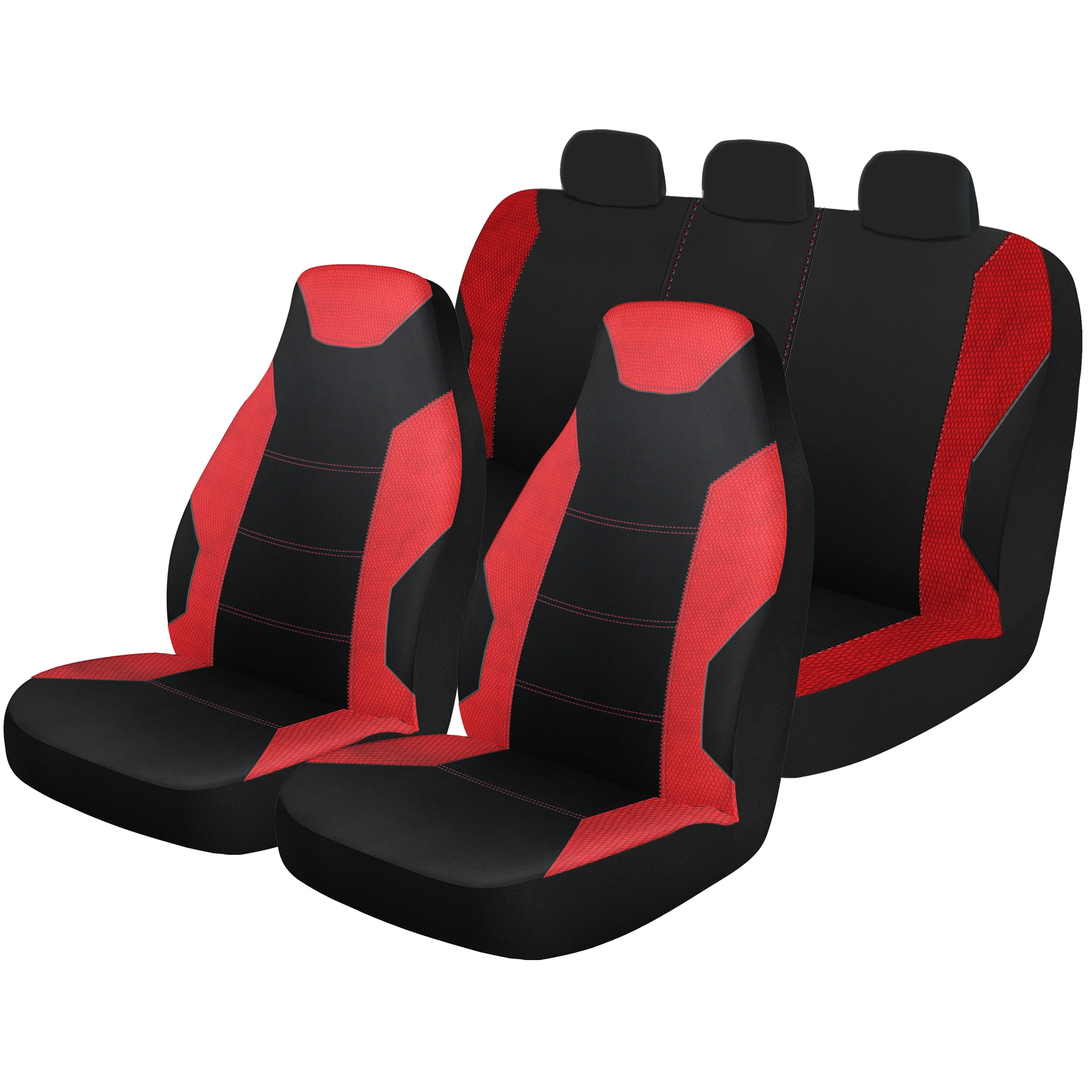Custom Accessories 3 Piece Sport Car Seat Cover Kit, Black and Red