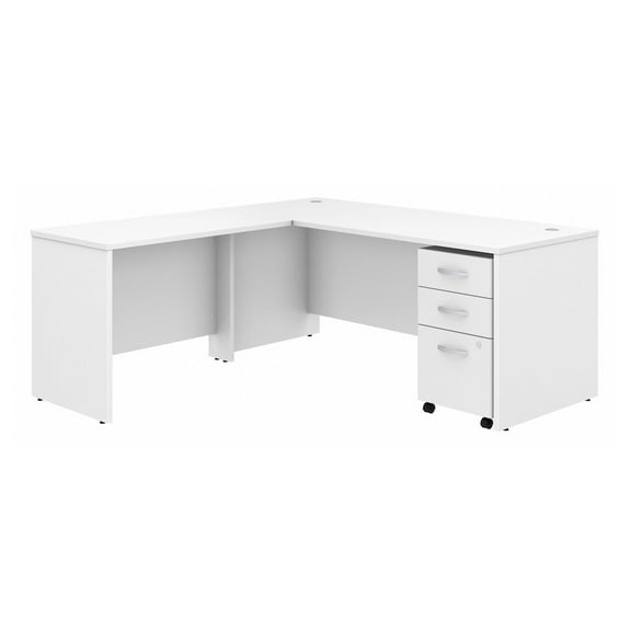 Studio C 72W L Shaped Desk with Drawers in White - Engineered Wood