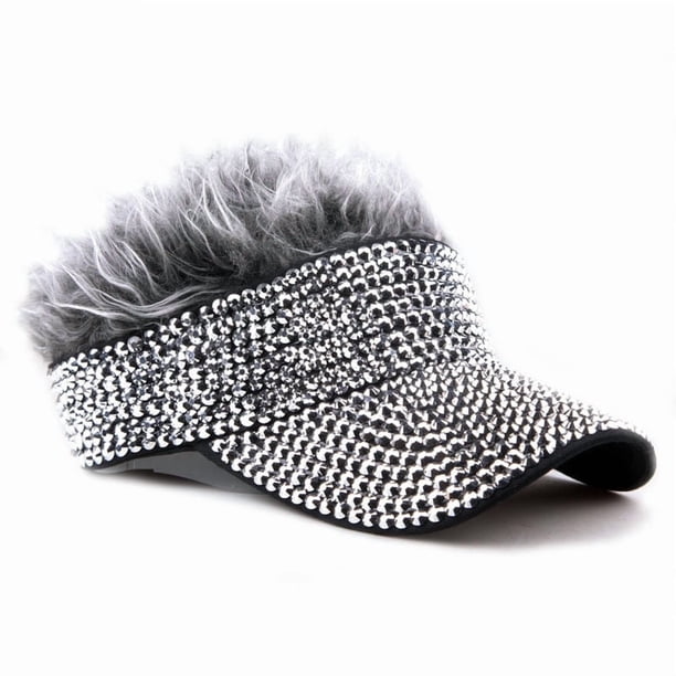 Gorra de béisbol lisa con visera solar con strass y pelo sintético