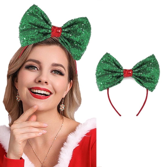 Christmas Bow Headband Sequin Bow Hair Hoop Holiday Cute Headbands Big Bows Hair Band Christmas Party Gifts Hair Accessory for Women and Kids (B Red)