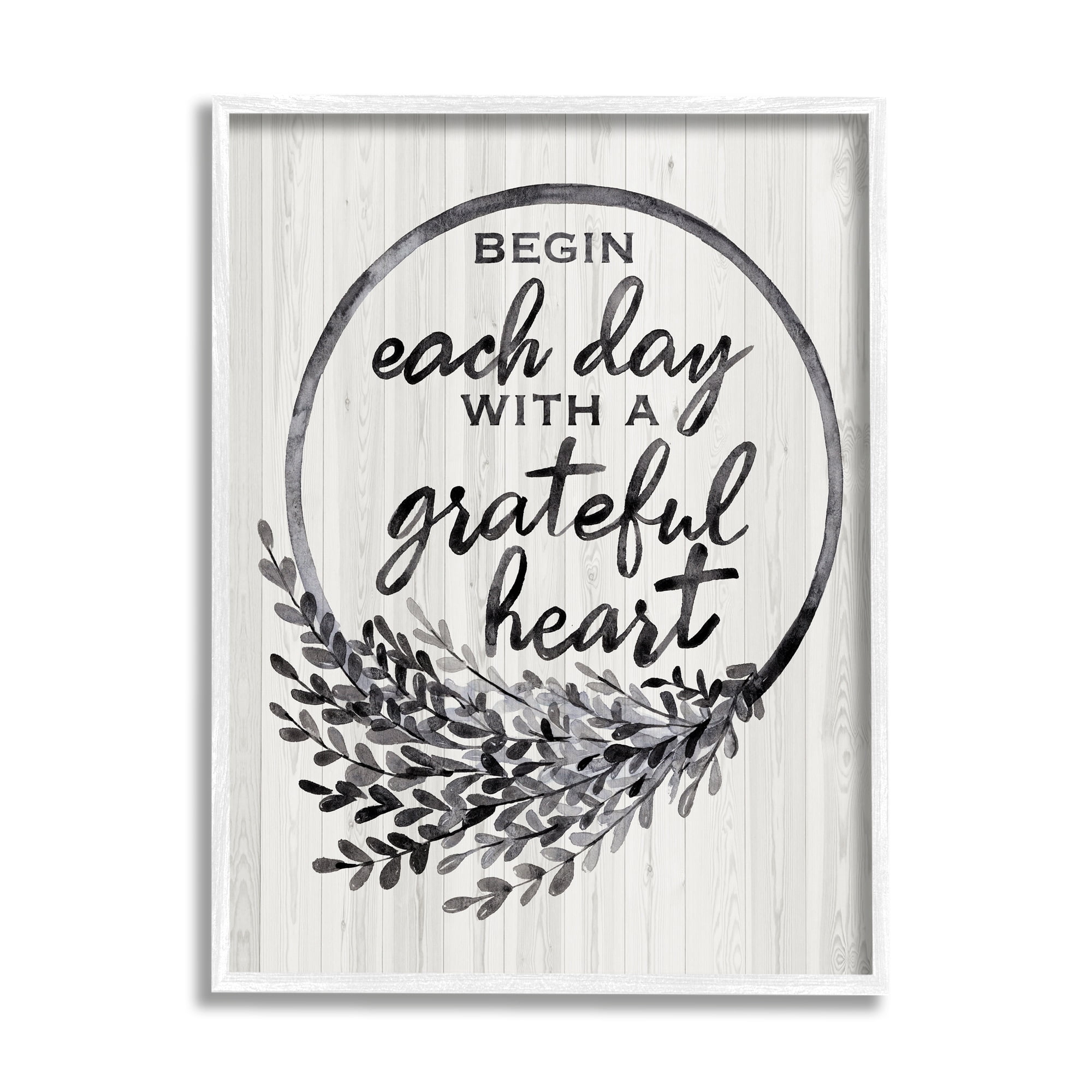 Stupell Industries Begin Each Day Grateful Heart Vintage Country Wreath, 11 x 14,Design by Arrolynn Weiderhold