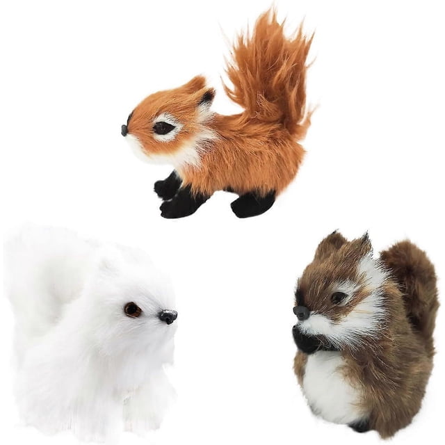 Simulated Plush Squirrel Fake Squirrel Furry Squirrel Christmas Ornament Squirrel Figurine Cute Squirrel Model for Collection Birthday Gift, Set of 3