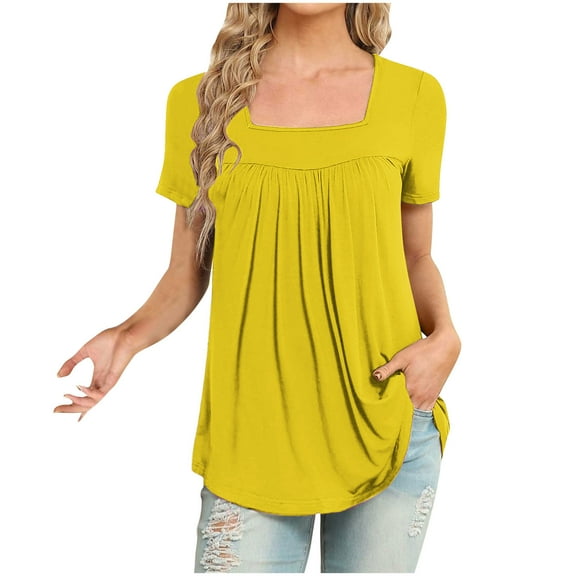Womens Clothing Homenesgenics Womens Tops under $10 Women Fashion Casual Short Sleeve Loose T-Shirt Blouse Yellow L
