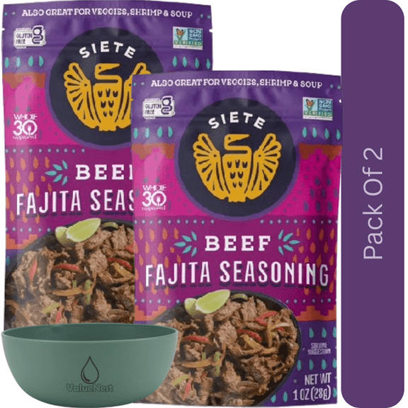 Siete Family Foods Beef Fajita Seasoning 1 oz Packet With Olive Green Bowl By ValueNest