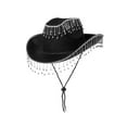 thumbnail image 2 of Milageto Western Cowboy Hat for Women Costume Accessories Wide Brim Shiny Cowgirl Hat Black, 2 of 8