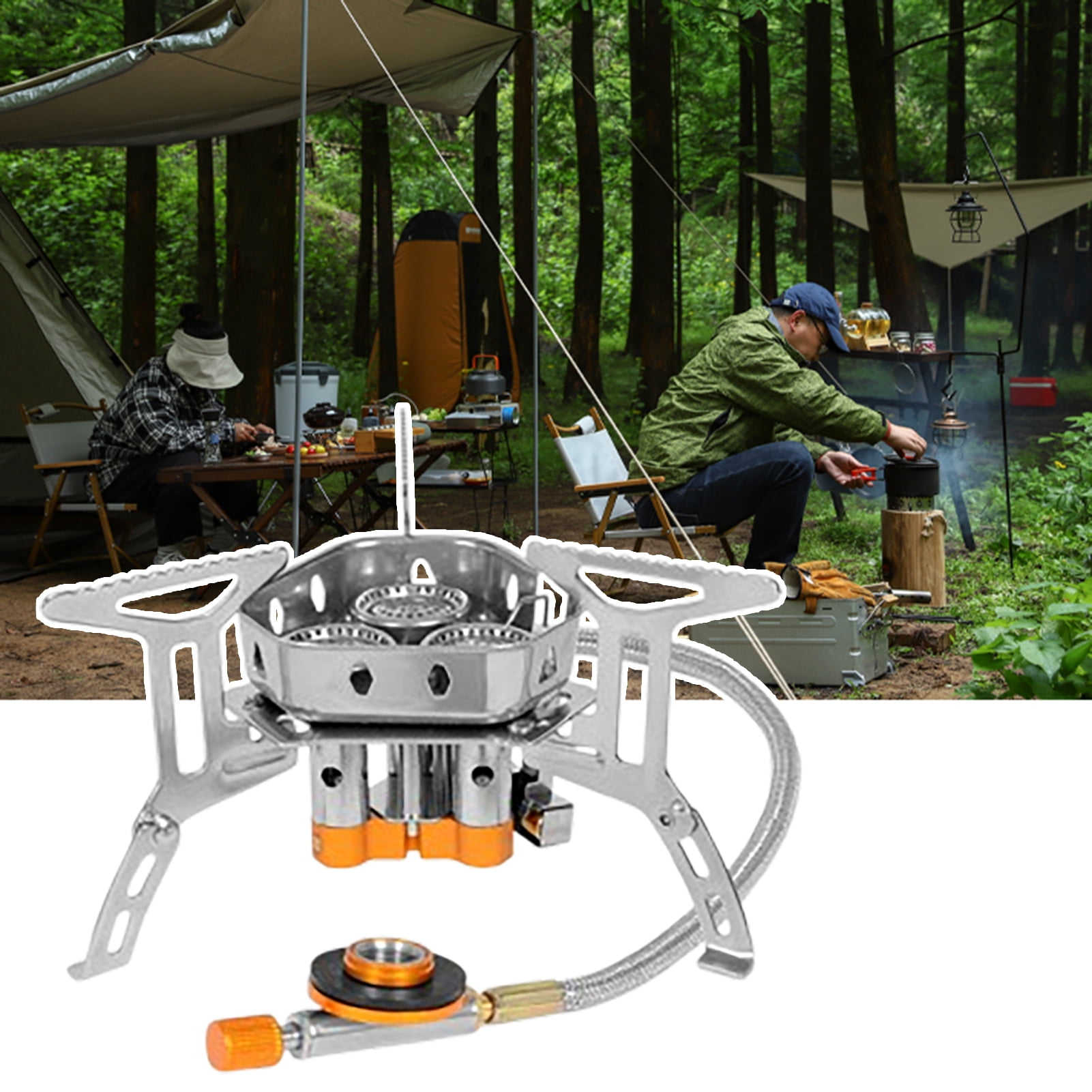 Hyasfey Outdoor 3 Burner Stove 6800W Portable Foldable Windproof Hiking Picnic Camping Stove Adjustable Electronic Ignition Cooking Mini Camp Gas Stove