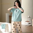 thumbnail image 1 of Conjuntos de dos piezas de manga corta para Mujer, ropa de dormir de punto a rayas, Pijama elegante para el hogar, moda de verano, 1 of 4