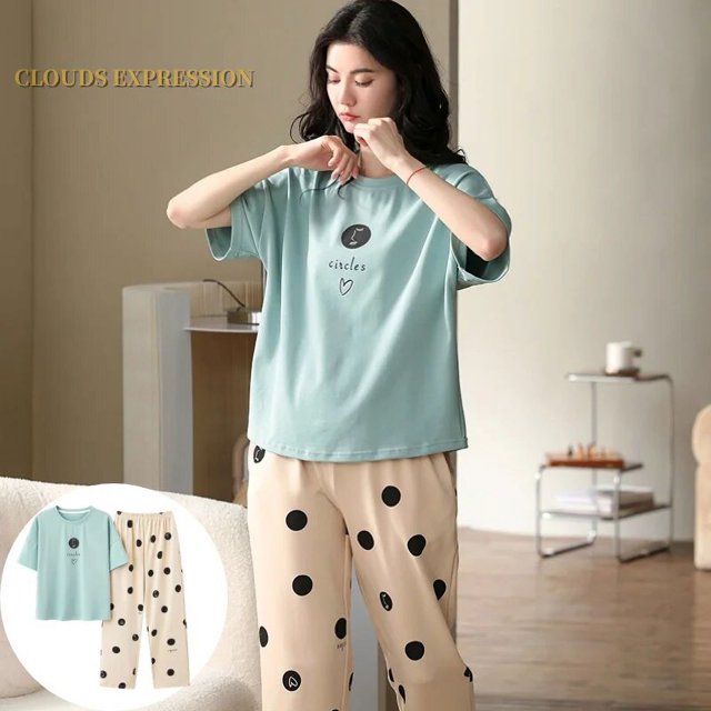Conjuntos de dos piezas de manga corta para Mujer, ropa de dormir de punto a rayas, Pijama elegante para el hogar, moda de verano