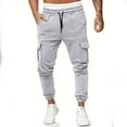 thumbnail image 2 of Hfolob Pants For Men Casual Waist Color Sports Hat Multi Woven Pocket Foot Rope Solid Pants Street Cargo Tie Men's Pants Loose-Fit Style, 2 of 5