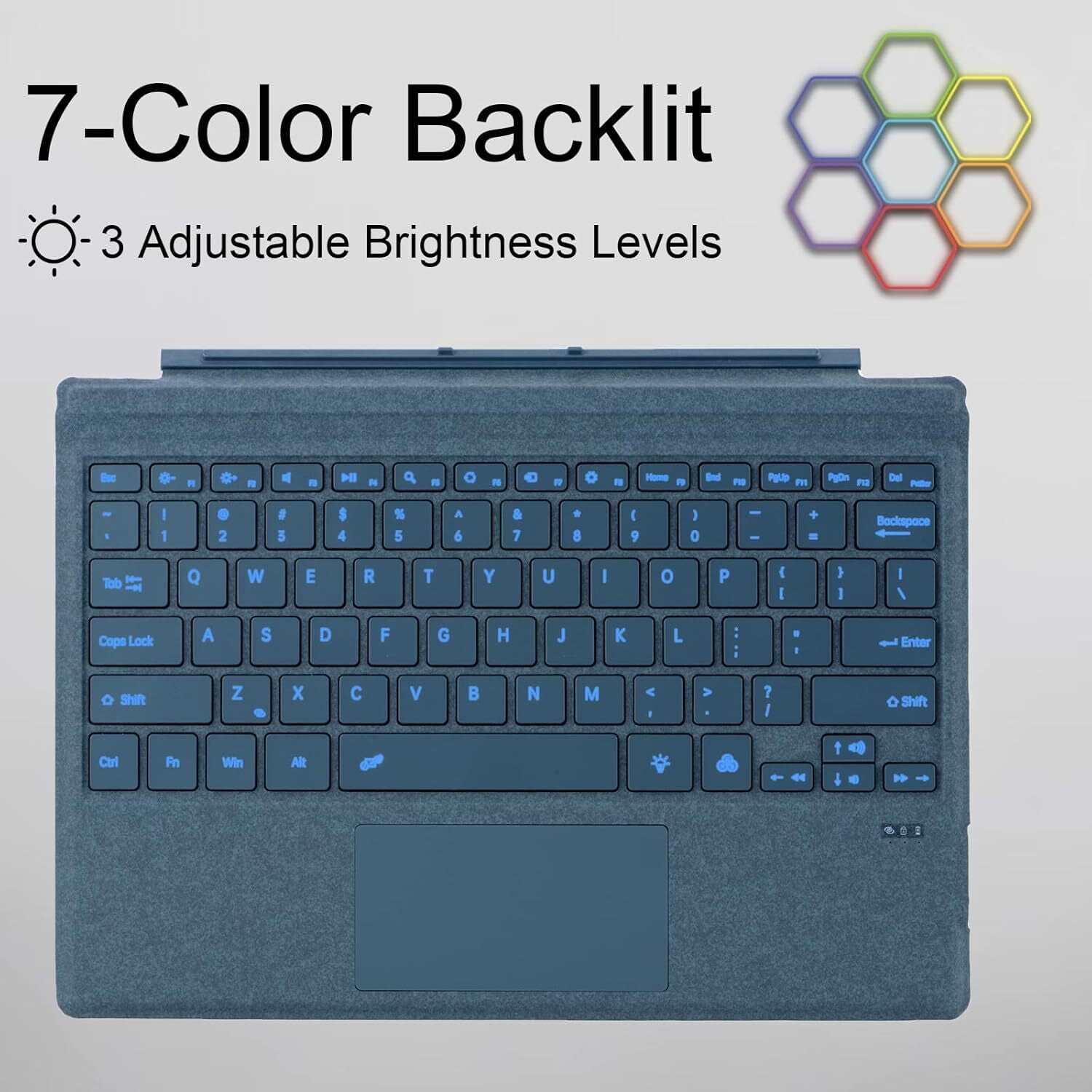 Type Cover for Microsoft Surface Pro 7+/Pro 7/Pro 6/Pro 5/Pro 4/Pro 3, Bluetooth Keyboard with Multi-Touch Trackpad, Ultra Slim-Cobalt Blue With Backlit