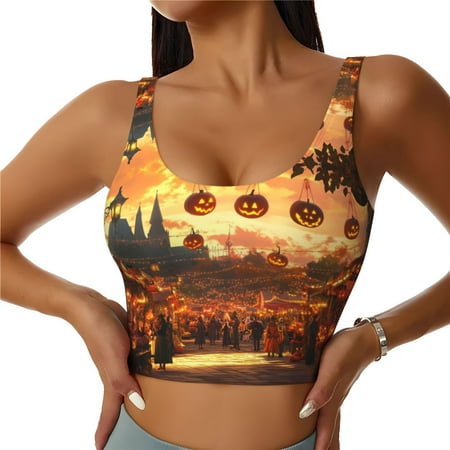 Sports Bras for Women High Support  Halloween Pumpkin Market A Workout Tank Tops Woman  Yoga Bra with Removable Cups
