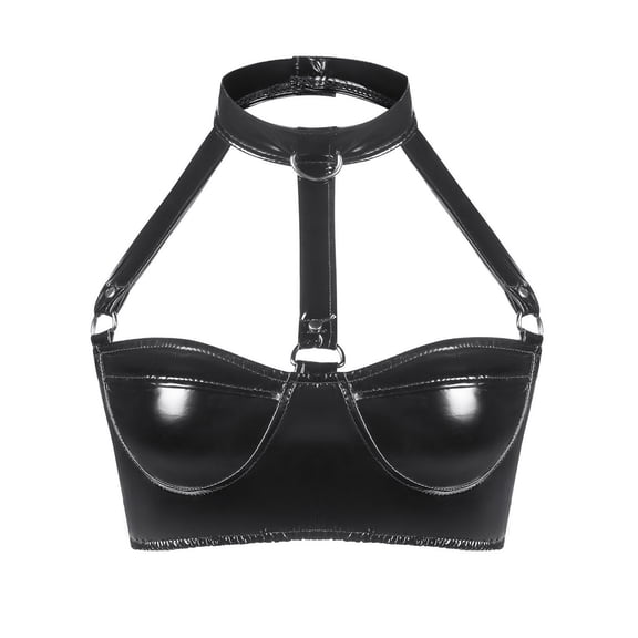 Levmjia Lingerie For Women Top PVC Patent Leather Bustier Corset Hanging Neck Chest Seductive Nightwear Couples Valentine Gift