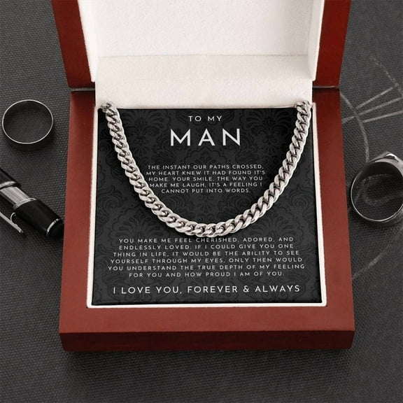 To My Man Necklace, Husband Boyfriend Gift | Cuban Link Chain Necklace Luxury Box
