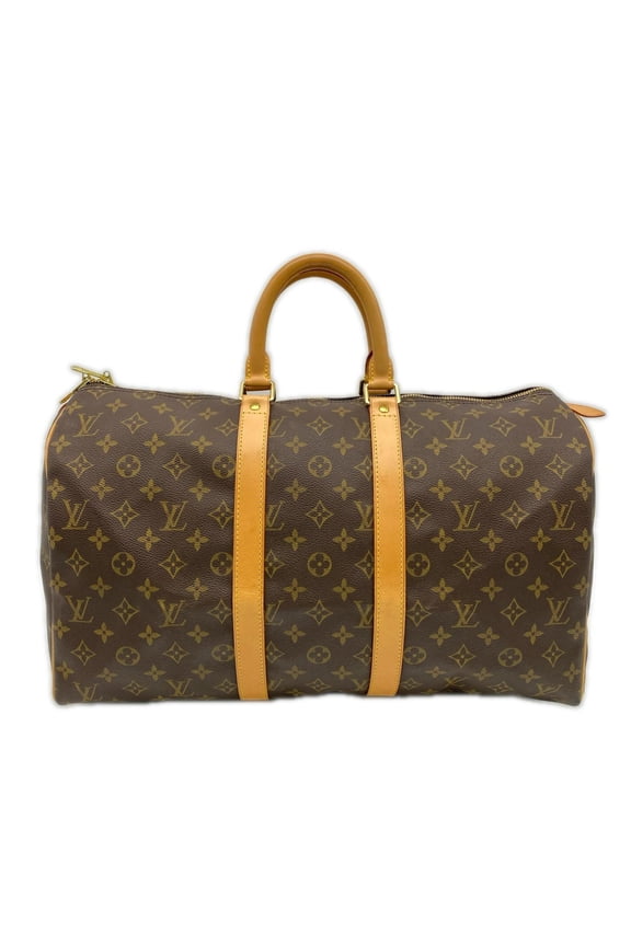 Pre-Owned LOUIS VUITTON Monogram Keepall 45 M41428 Boston Bag Brown Beige Leather Men's