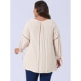 thumbnail image 4 of DARING DIVA Women's Plus Tie-Neck Raglan Sleeves Hollow Out Top 3X Beige, 4 of 6
