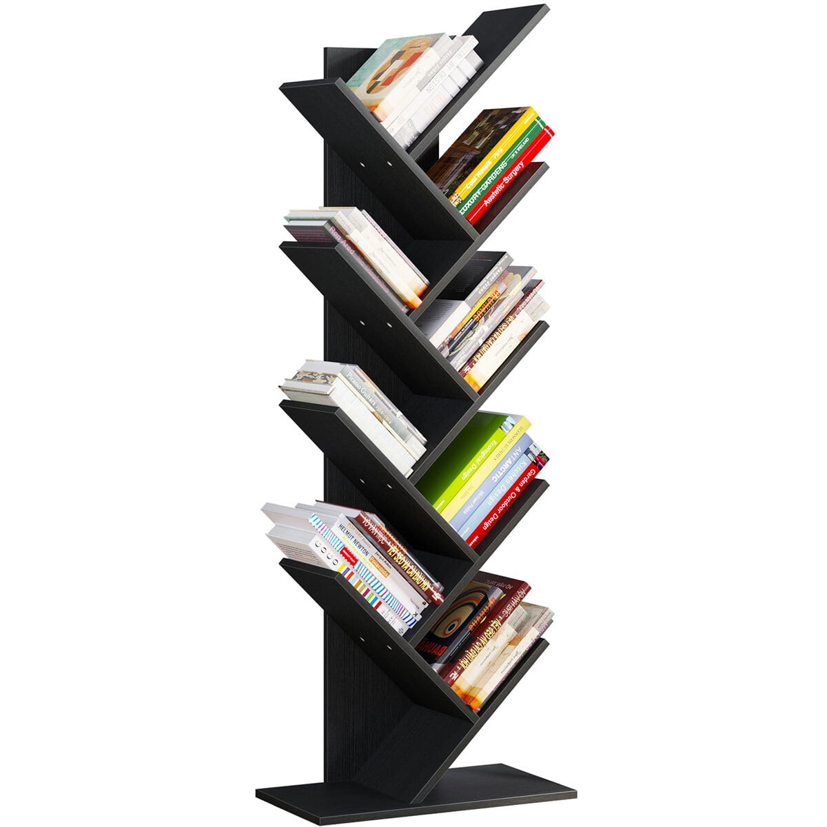 YITAHOME 9-Tier Stand Wood Rack Display Storage Bookcase Bookshelf Tree Black 