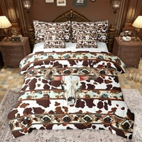 Castle Fairy Boys Girls Western Bull Skull Twin Bedding Sets 7-Piece,Cow Print Bedding Comforter Set Microfiber,Bohemian Tribal Aztec Breathable Sheet Sets,Lightweight Room Decor,Reversible