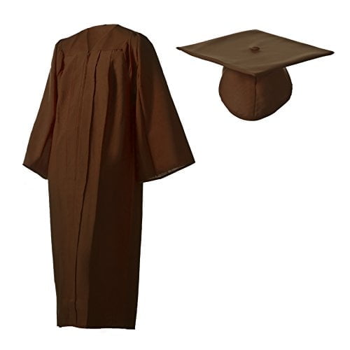Academic Graduation Cap and Gown Matte Brown Sizes 33 (3'10"-4'1")