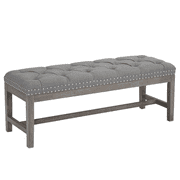 Cui Liu Province Grey Linen Tufted Upholstered Bench White Distressed Wood Legs with Nailhead Traditional Coastal Contemporary 46" Long Ottoman