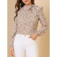 thumbnail image 5 of Allegra K Women's Side Bow Tie Neck Long Sleeve Floral Ruffled Blouse, 5 of 6