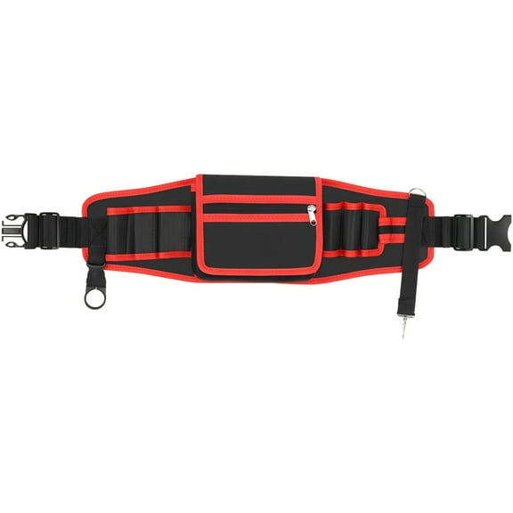 Heavy Duty Oxford Fabric Tool Belt Pouch, Zippered Waist Tool Bag, 600D Waterproof, Long-lasting, Ideal for Electricians, Maintenance, and Garden Tools, Red Color