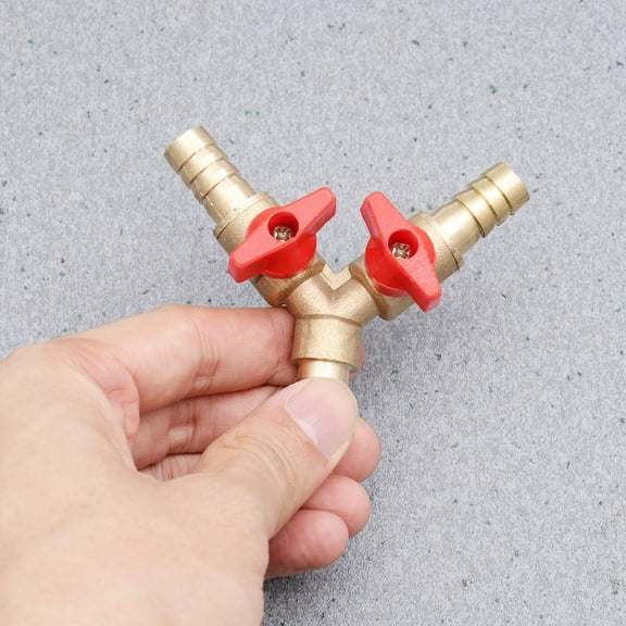 PTOOTP Copper Y 3-Way Gas Valve with Red Handle for Home Use, Easy Hose Connection, and