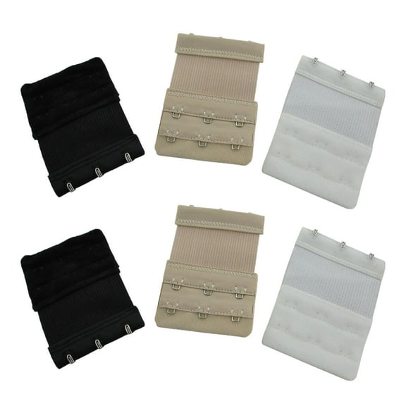 6 Fullness Add On Bra Band Extenders- 3 Hook Style. 2 White, 2 B Beige, 2 Black