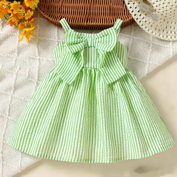 Noric Girls Summer Dresses Sleeveless Spaghetti Strap Princess Dresses with Big Bow Tie Loose Fit A Line Swing Dresses Ages 0-9