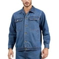 thumbnail image 2 of FRSASU Men's Cotton Denim Shirt Lapel Button Down Long Sleeve - Regular-Fit Trucker Cargo Denim Work Shirt with Two Pockets Men’s Jean Jacke Blue, 2 of 8