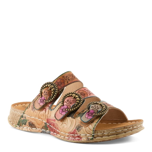 L`Artiste Gottahave Women’s Floral Leather Sandal with Cushioned Adjustable Fit
